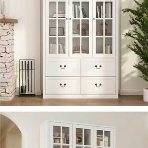 White Glass-Front Storage Cabinet with Four Drawers